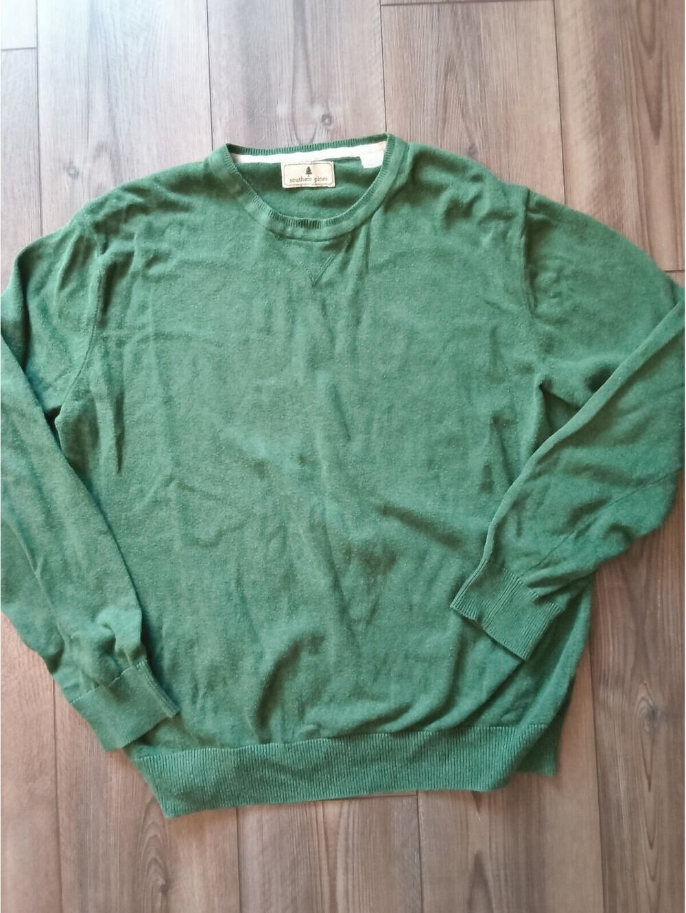 Southern Pines Sweater Men’s Medium Preppy Green Crew Neck Pullover 100% Cotton